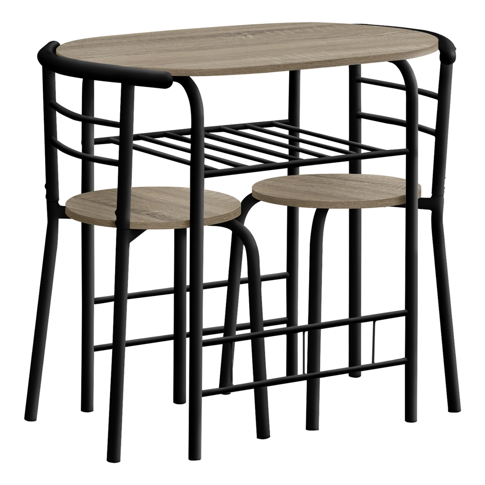 Monarch Specialties Dark Taupe Faux Wood And Black Dining Room Set With Oval Table - 3-Piece - Image 9