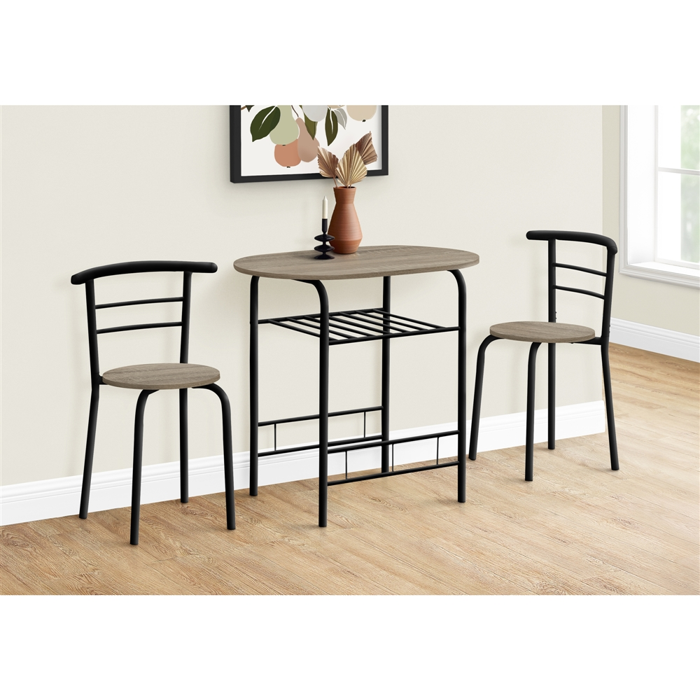 Monarch Specialties Dark Taupe Faux Wood And Black Dining Room Set With Oval Table - 3-Piece - Image 4