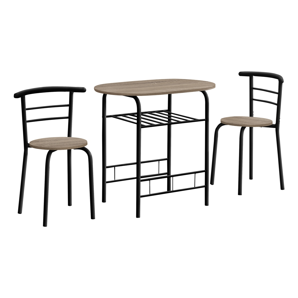 Monarch Specialties Dark Taupe Faux Wood And Black Dining Room Set With Oval Table - 3-Piece - Image 6