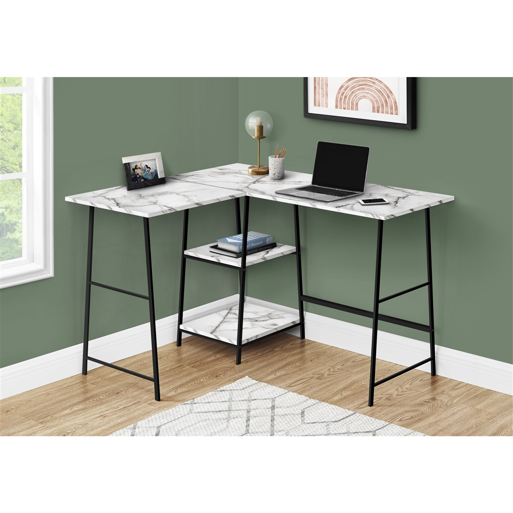 Monarch Specialties 47.25-in White Faux Marble Modern/Contemporary Corner Desk - Image 2